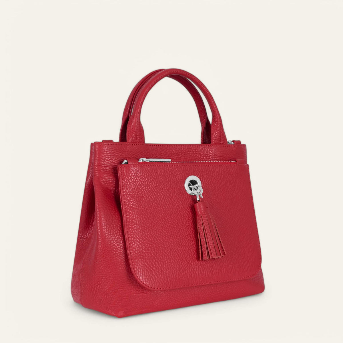 Pillarbox Red Sarah Haran Mini D Tote with Silver hardware side