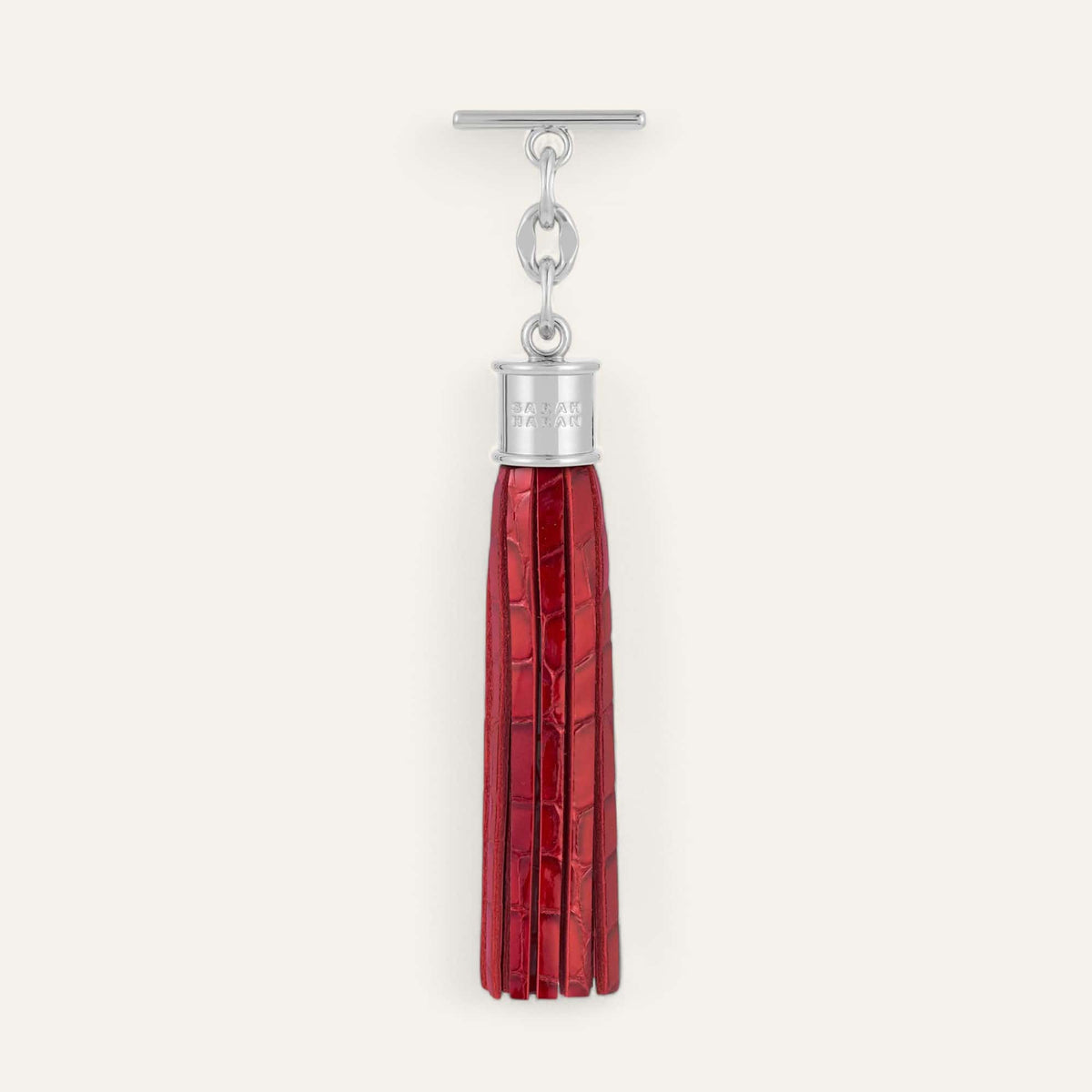 Red Patent Croc Sarah Haran Capsule Tassel Silver Front R020 S