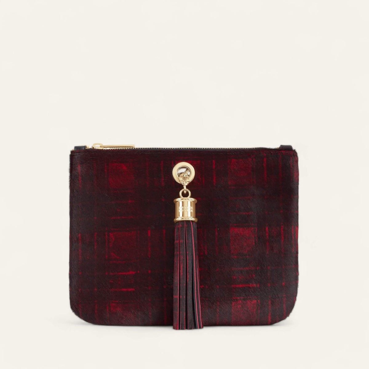 Red Tartan Sarah Haran Ivy with Gold hardware front