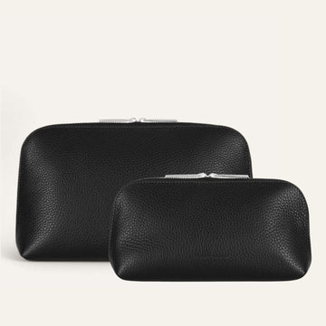 Carnation Cosmetic Bag Set | Black with Silver hardware