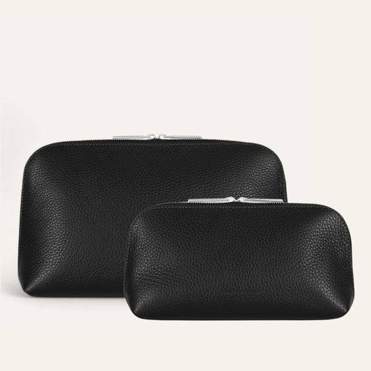 Carnation Cosmetic Bag Set | Black with Silver hardware