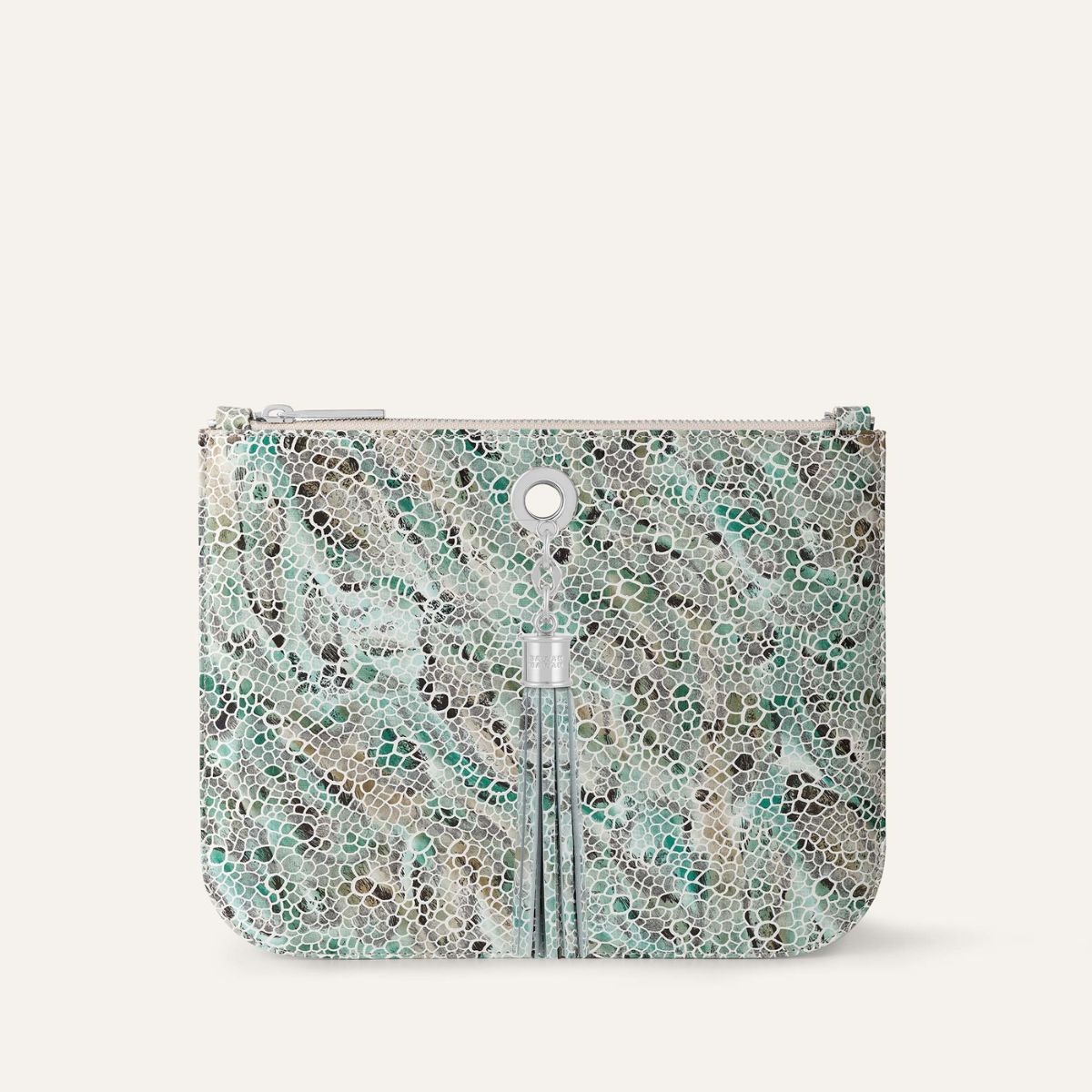 Ivy Clutch Bag | Green Mosaic with Silver hardware