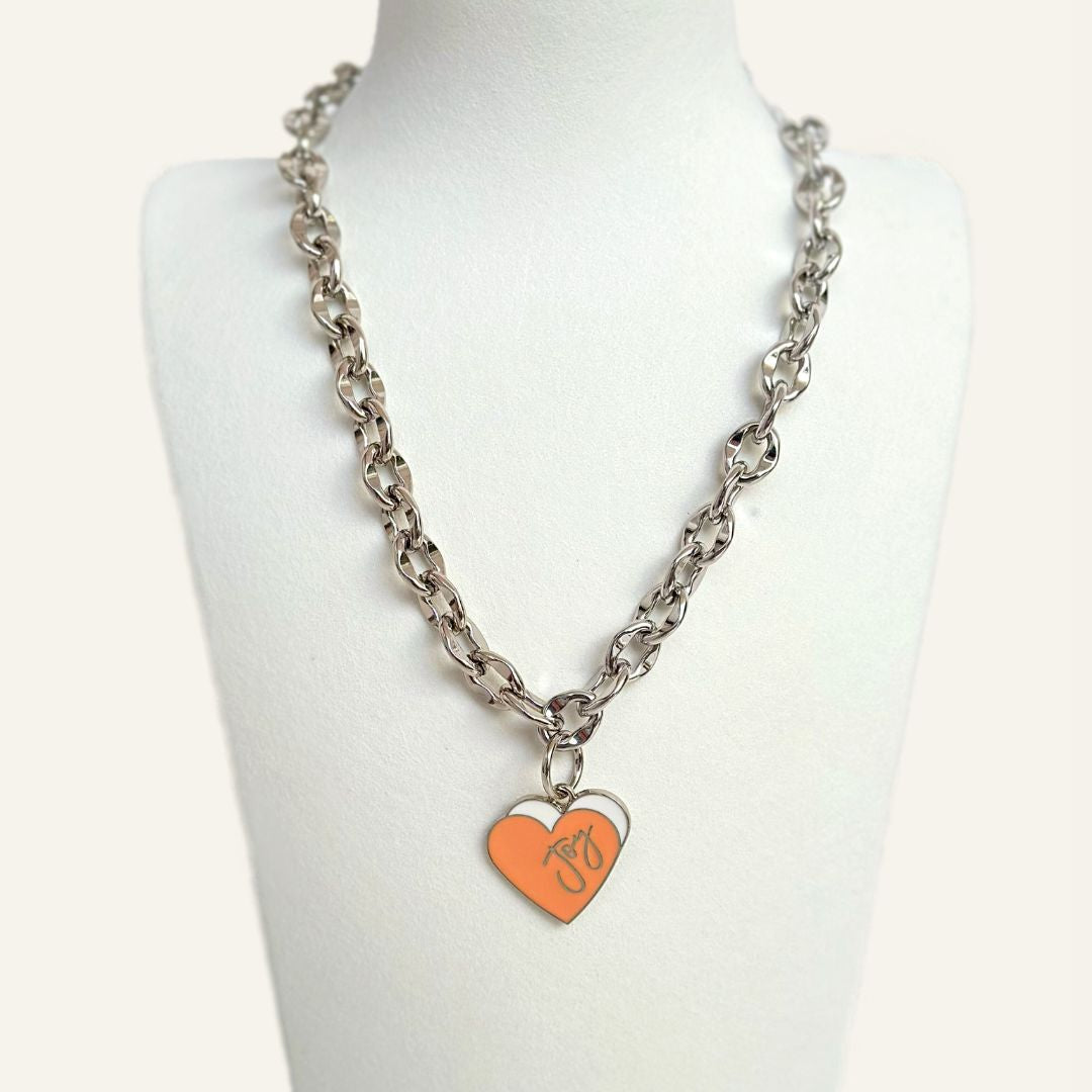 Necklace | Coral Heart with Silver hardware