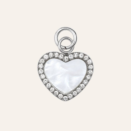 Pearl Heart Charm | with Silver hardware