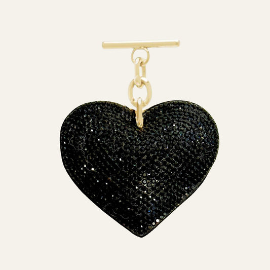 Sparkle Heart Tassel | Black with Gold hardware