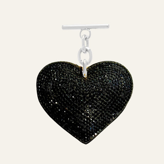 Sparkle Heart Tassel | Black with Silver hardware