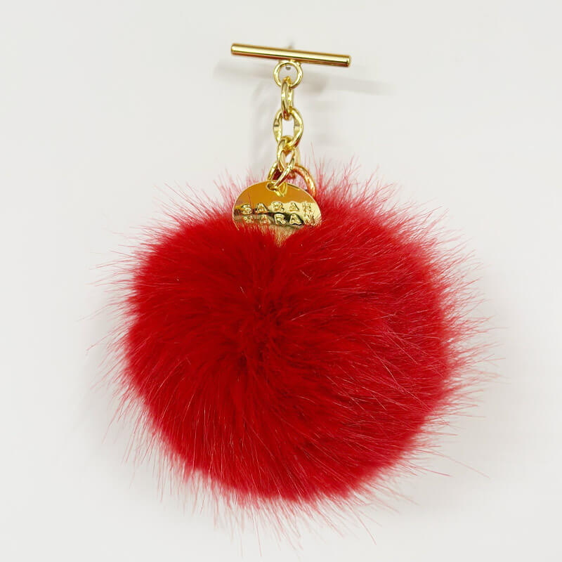 Red Faux Fluff PomPom Tassel with Gold hardware front 1 | RO27-G