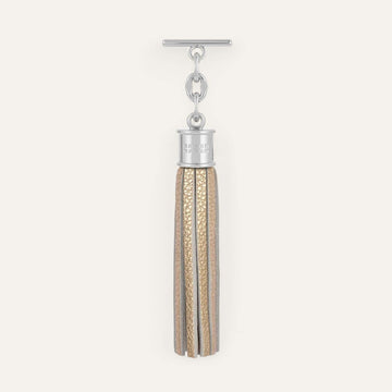 Shimmer Metallic Gold Sarah Haran Capsule Tassel Silver Front M19 S