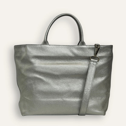 Preloved Dahlia Tote | Metallic Soft Silver with Silver hardware