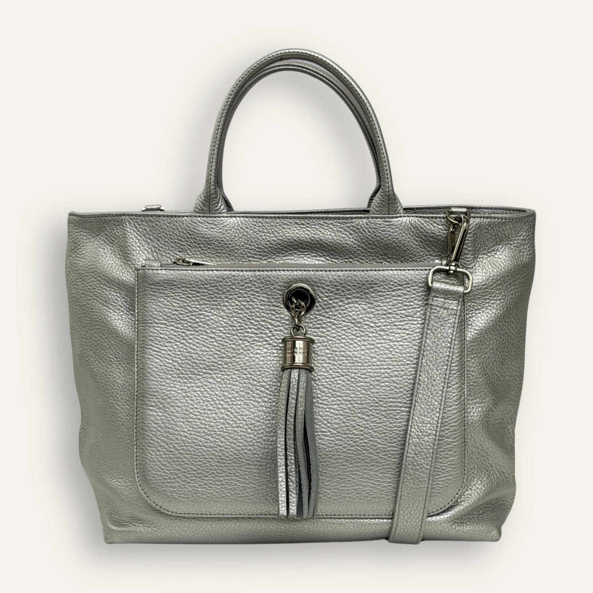 Preloved Dahlia Tote | Metallic Soft Silver with Silver hardware