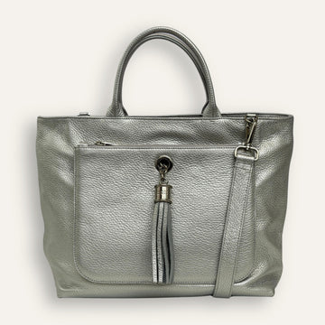 Preloved Dahlia Tote | Metallic Soft Silver with Silver hardware