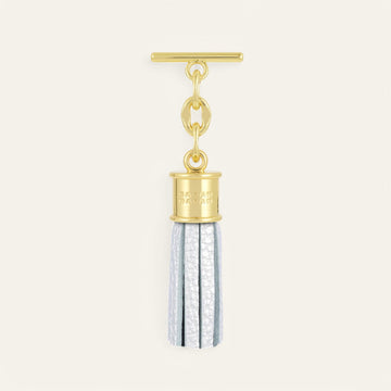 Soft Metallic Silver Sarah Haran Capsule Tassel Mini with Gold hardware front