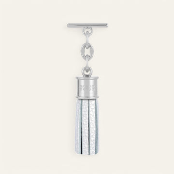 Soft Metallic Silver Sarah Haran Capsule Tassel Mini with Silver hardware front