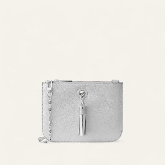 Soft Metallic Silver Sarah Haran Lily with Silver hardware front