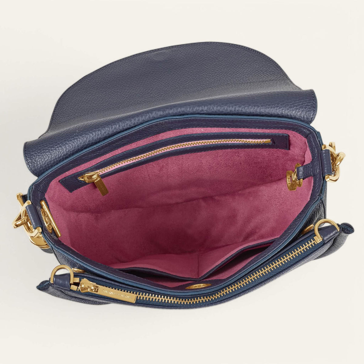 Space Sarah Haran Luna Satchel with Gold hardware overhead