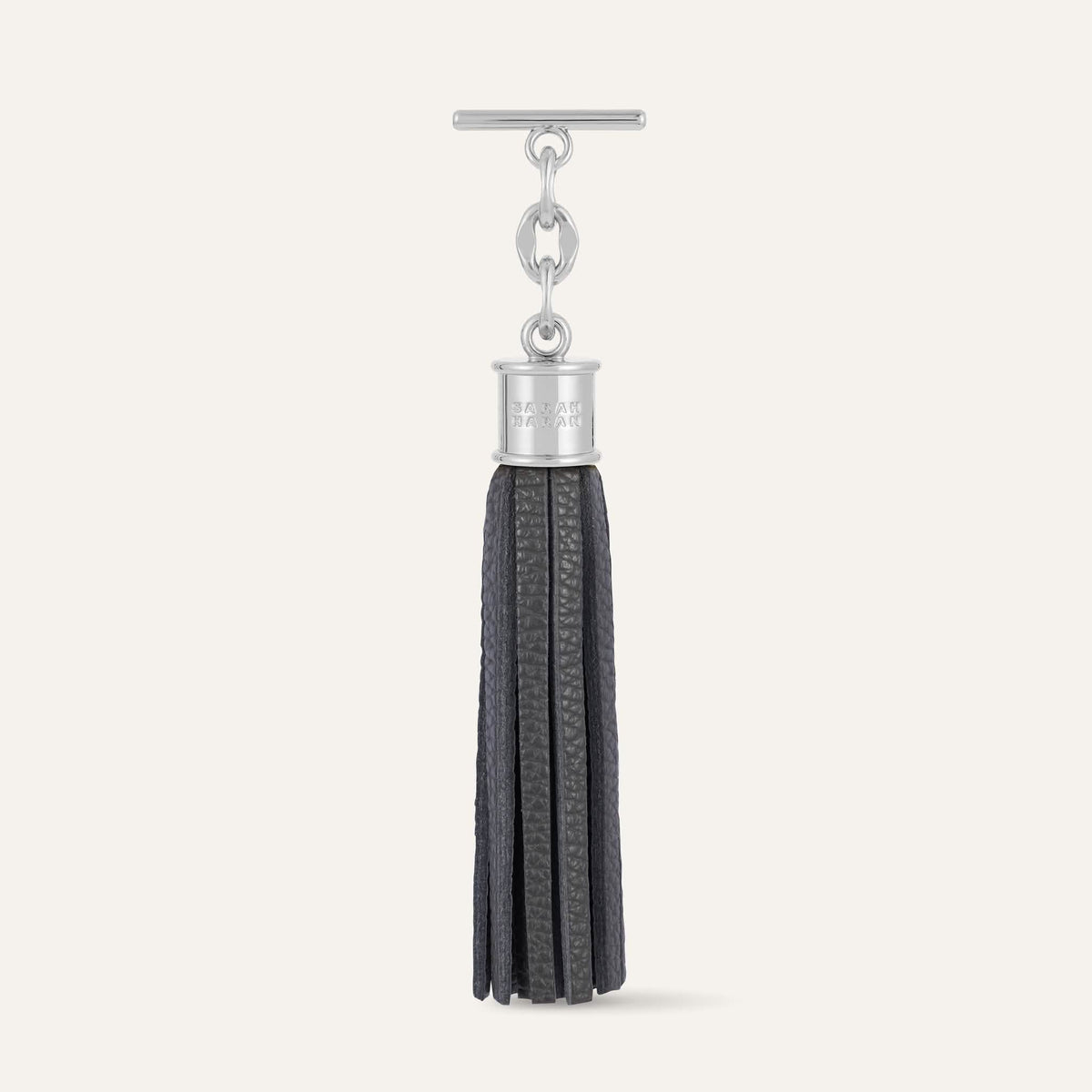 Storm Grey Sarah Haran Capsule Tassel with Silver hardware front