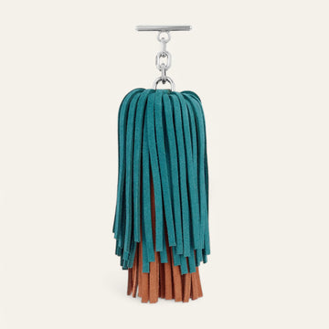 Suede Petrol Rust Sarah Haran Double Pompom Tassel Silver