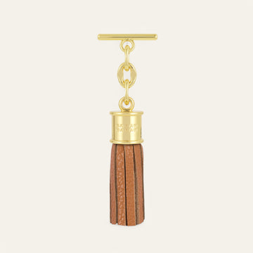 Tan Sarah Haran Mini Capsule Tassel with Gold hardware Front N04 G