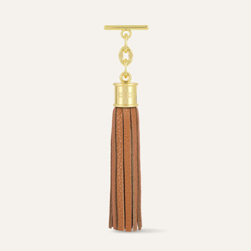 Tan Sarah Haran Capsule Tassel with Gold hardware front