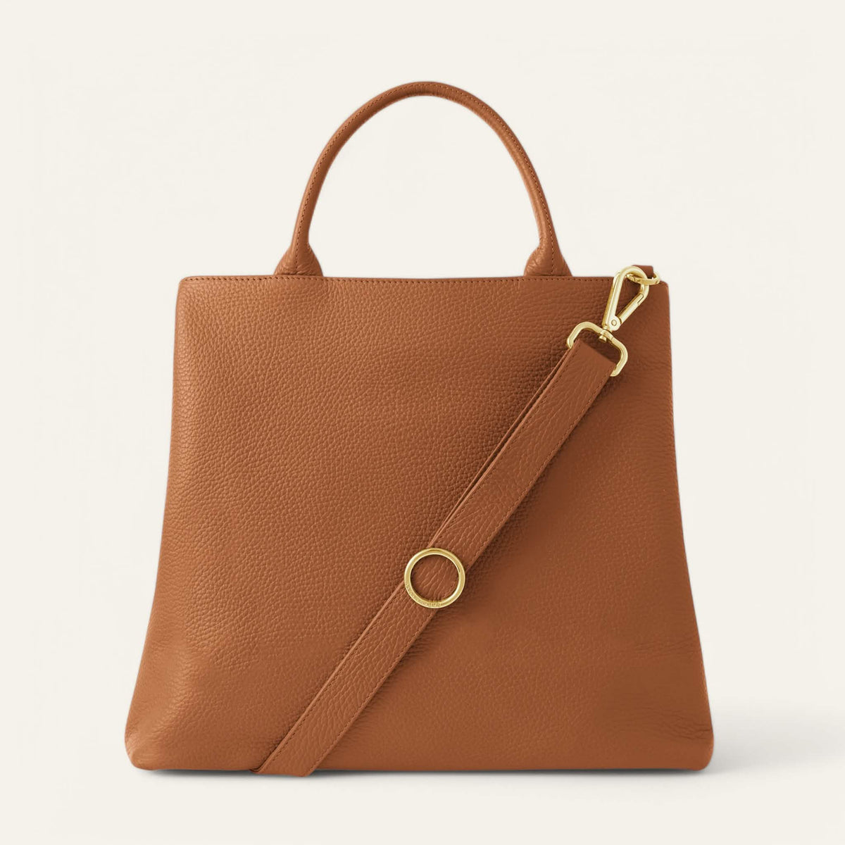 Tan Sarah Haran Dahlia Tote with Gold hardware back