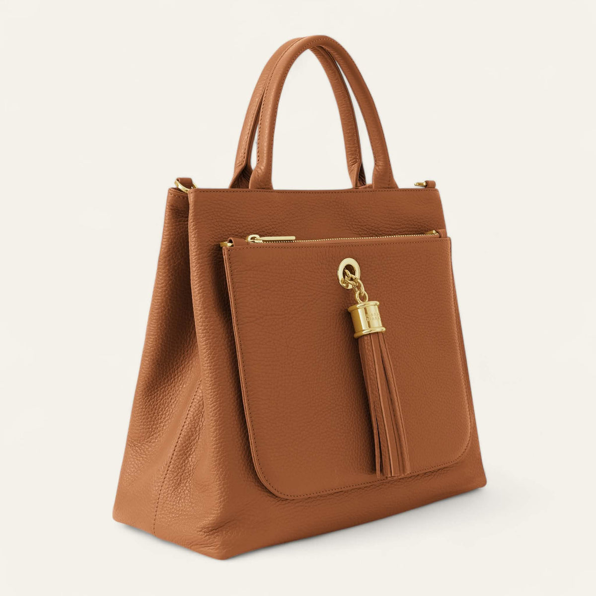 Tan Sarah Haran Dahlia Tote with Gold hardware side