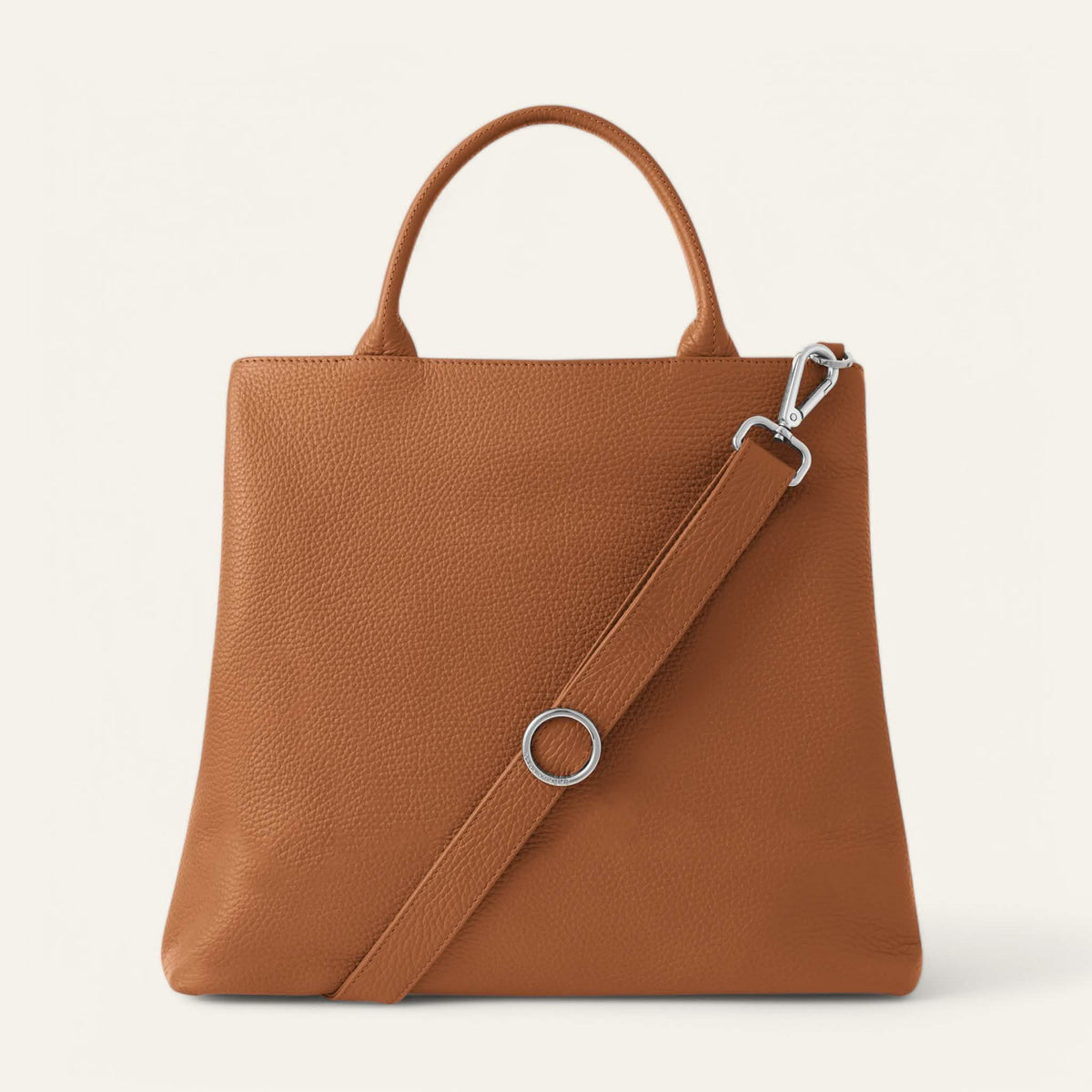 Tan Sarah Haran Dahlia Tote with Silver hardware back