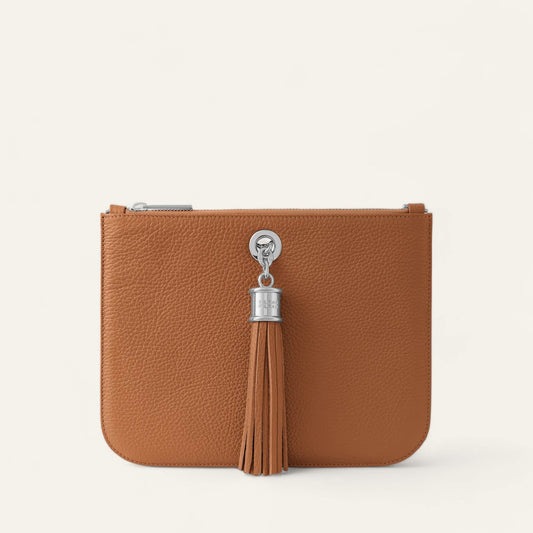 Tan Sarah Haran Dahlia Tote with Silver hardware