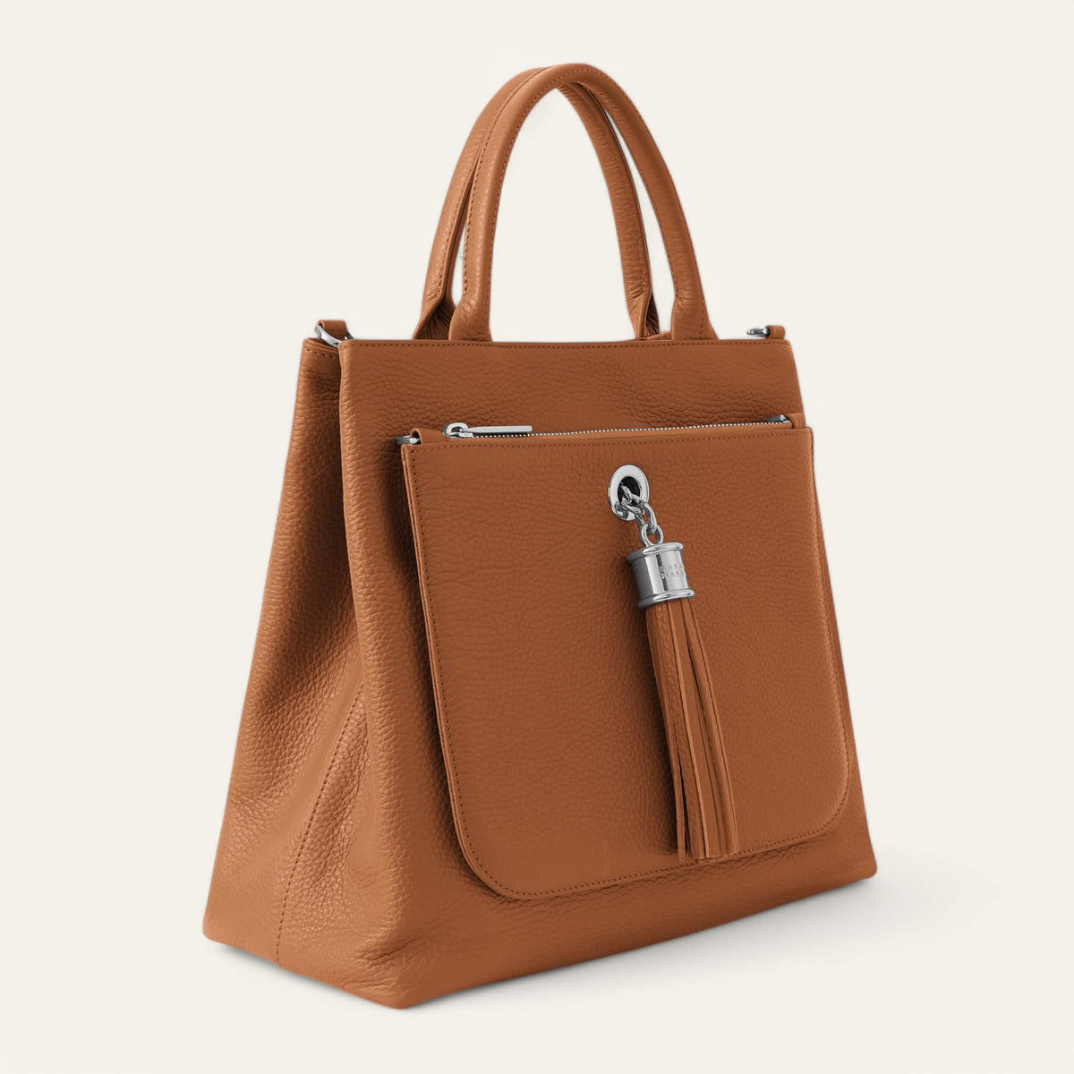 Tan Sarah Haran Dahlia Tote with Silver hardware side