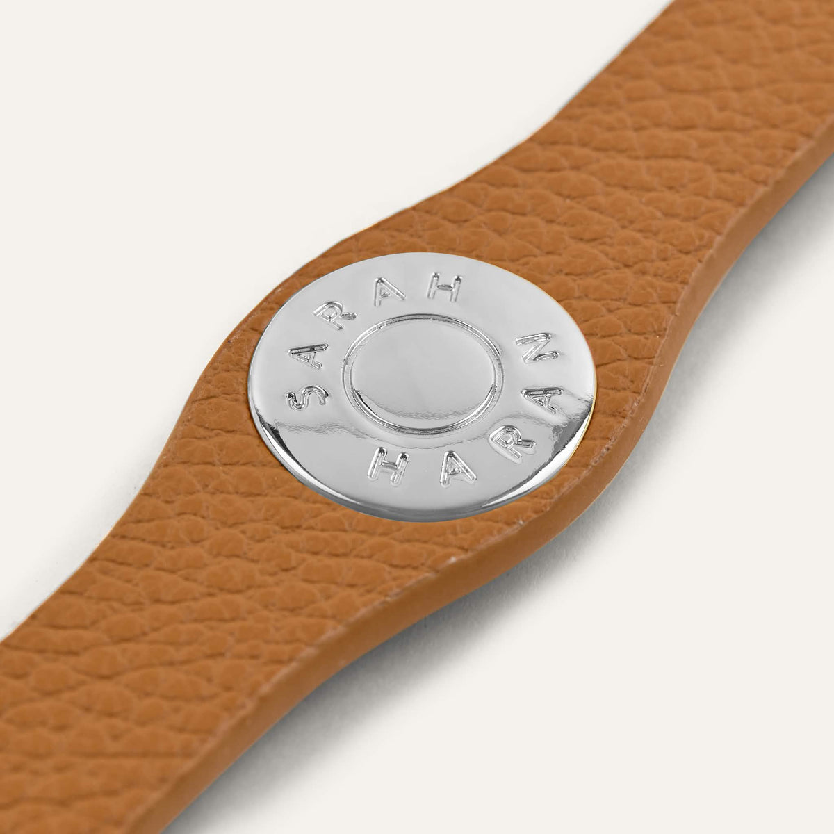 Tan Sarah Haran Deco Logo with Silver hardware detail
