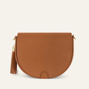 Tan Sarah Haran Luna Satchel with Gold hardware front