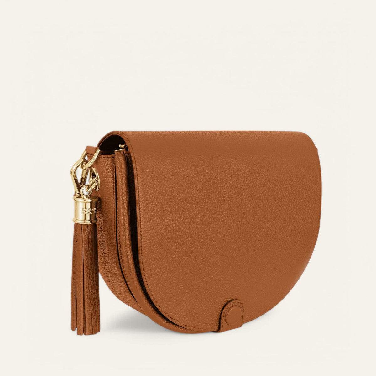 Tan Sarah Haran Luna Satchel with Gold hardware side