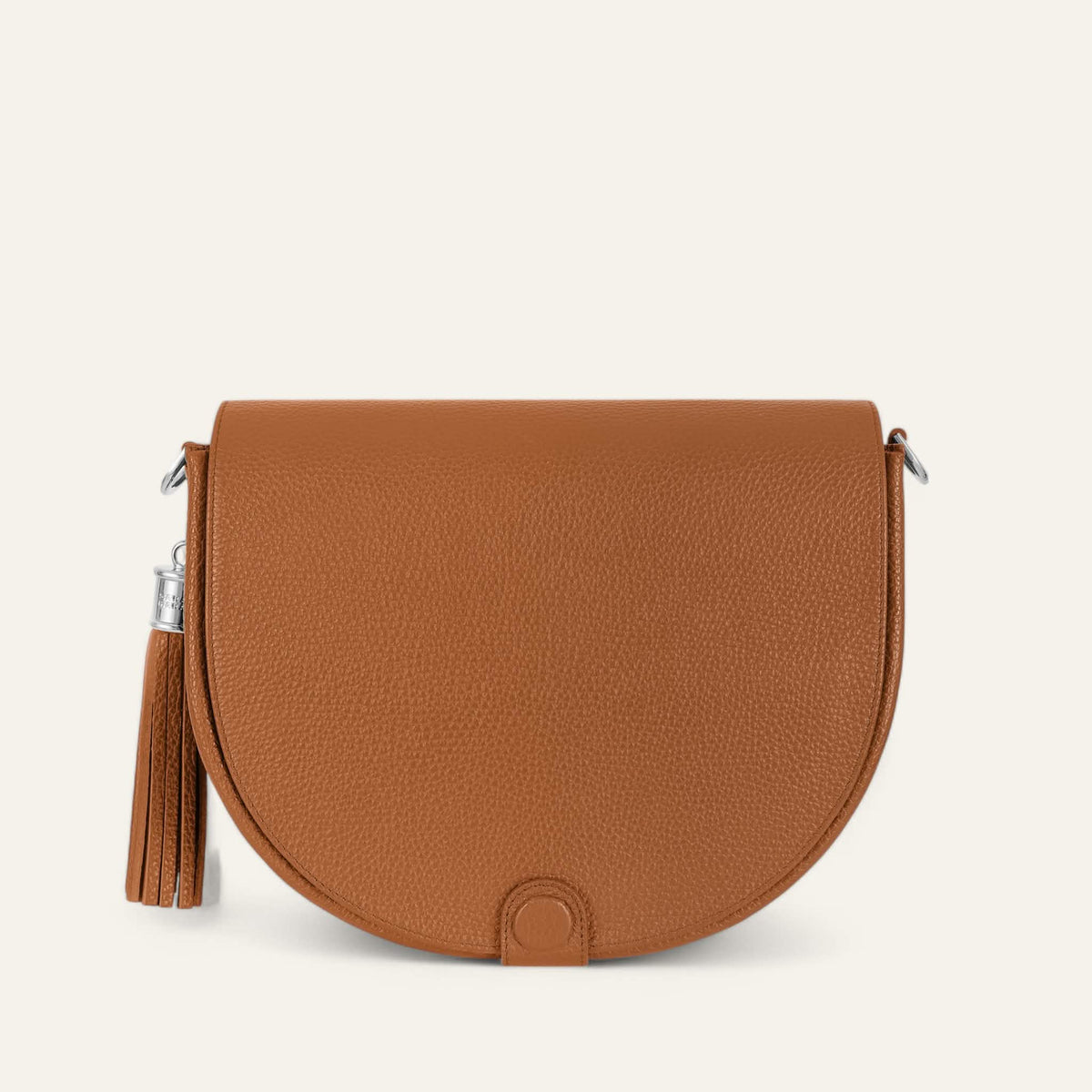 Tan Sarah Haran Luna Satchel with Silver hardware front