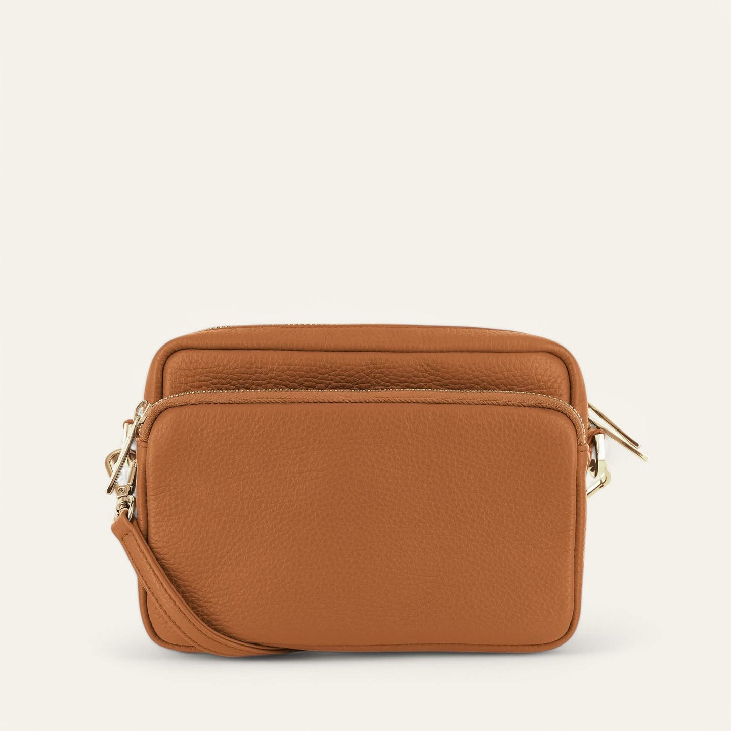 Tan Sarah Haran Millie Crossbody with Gold hardware