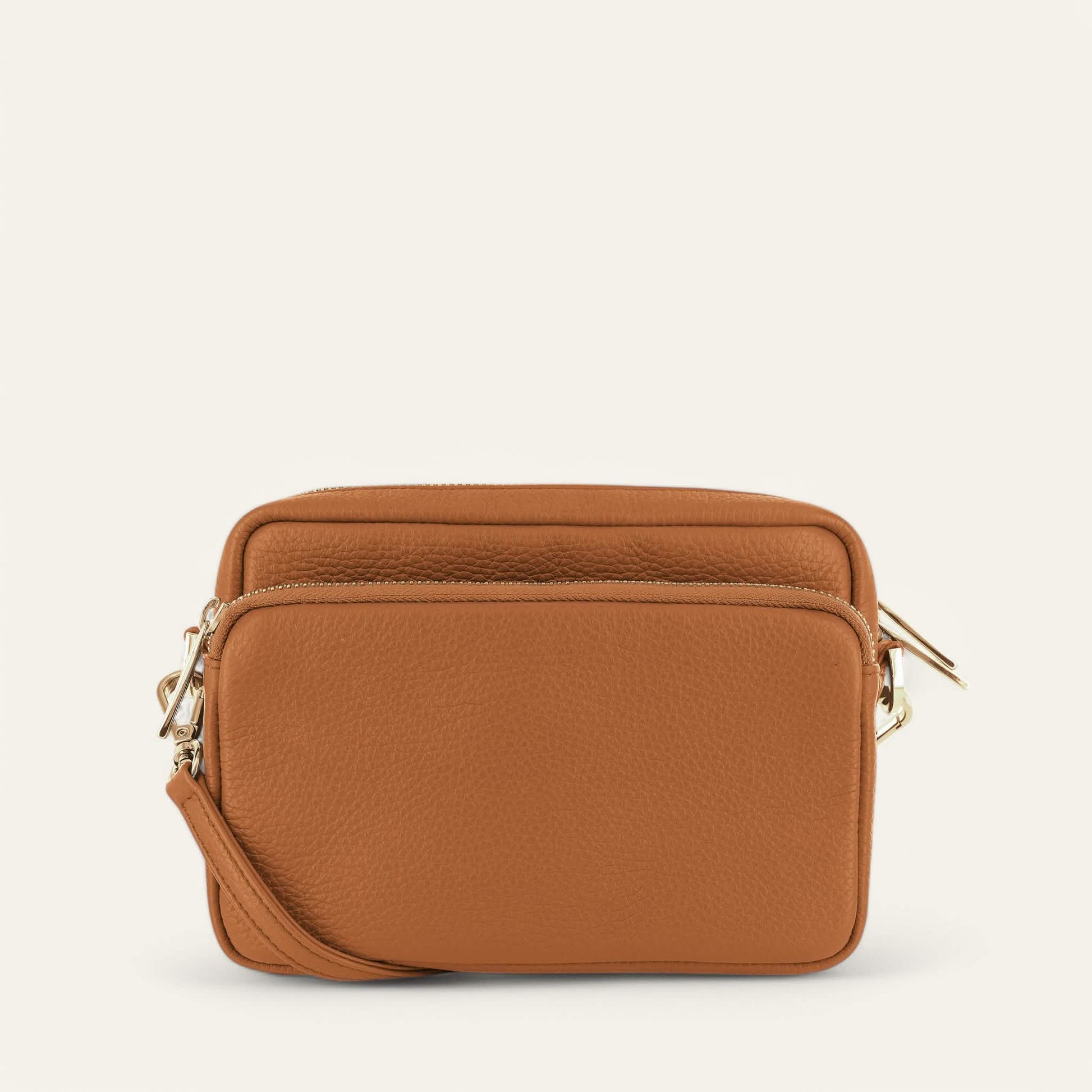 Tan Sarah Haran Millie Crossbody with Gold hardware