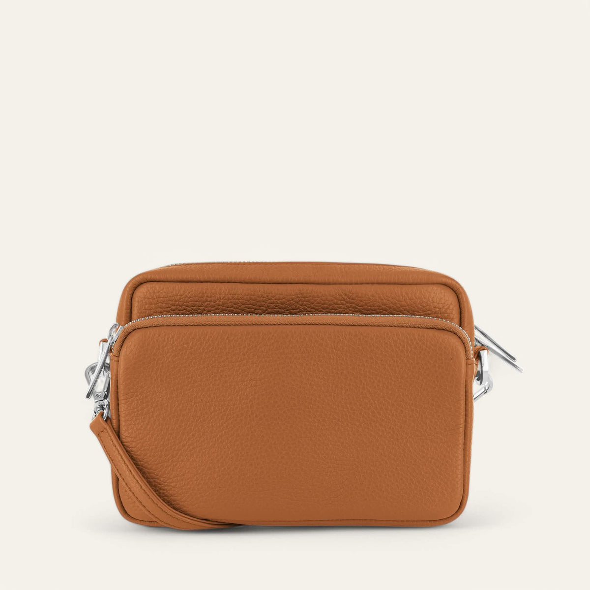 Tan Sarah Haran Millie Crossbody with Silver hardware