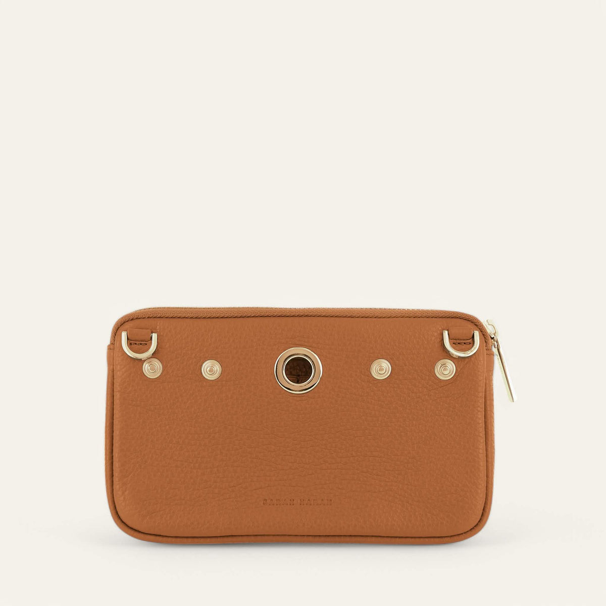 Tan Sarah Haran Millie Pouch with Gold hardware back