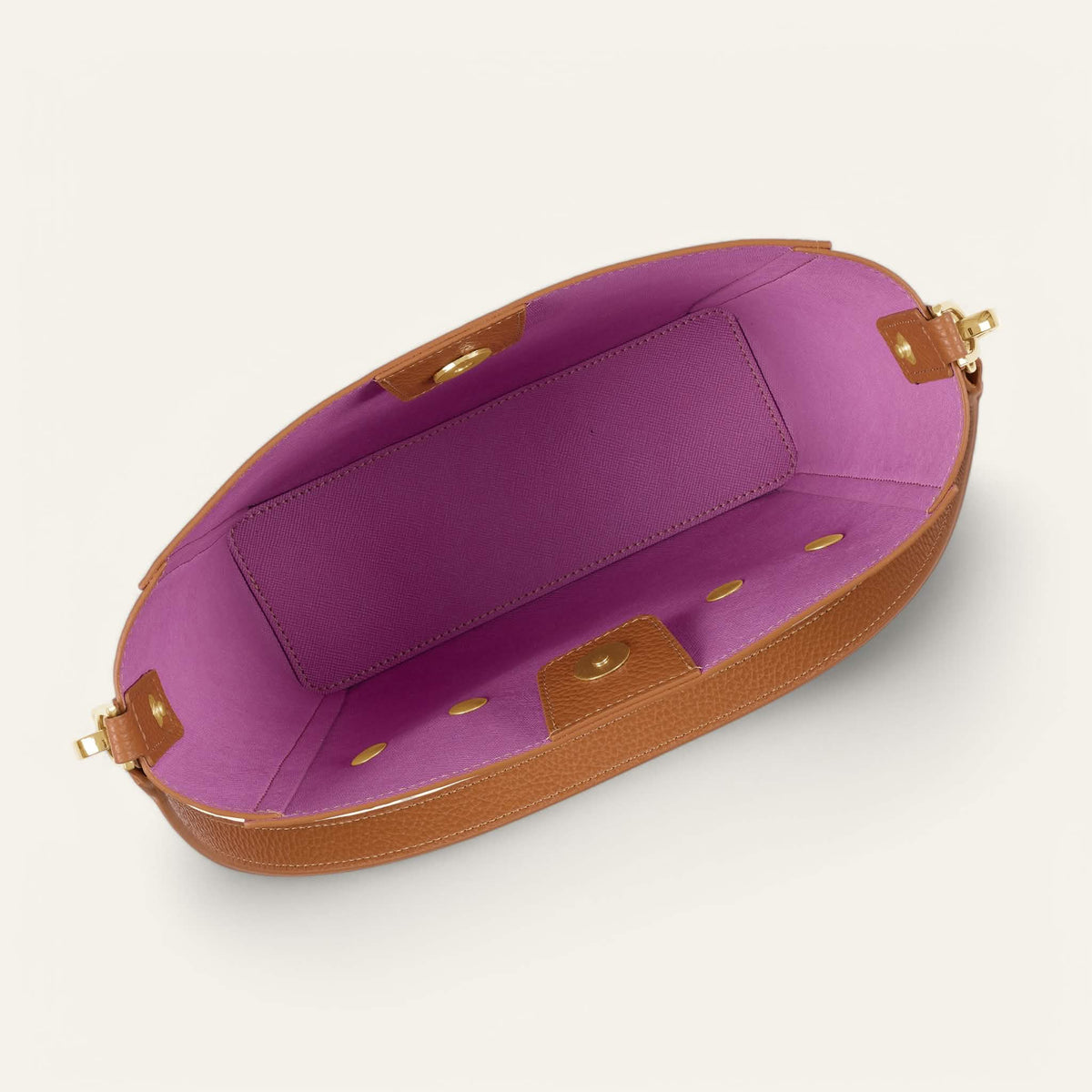 Tan Sarah Haran Mini S Tote with Gold hardware overhead