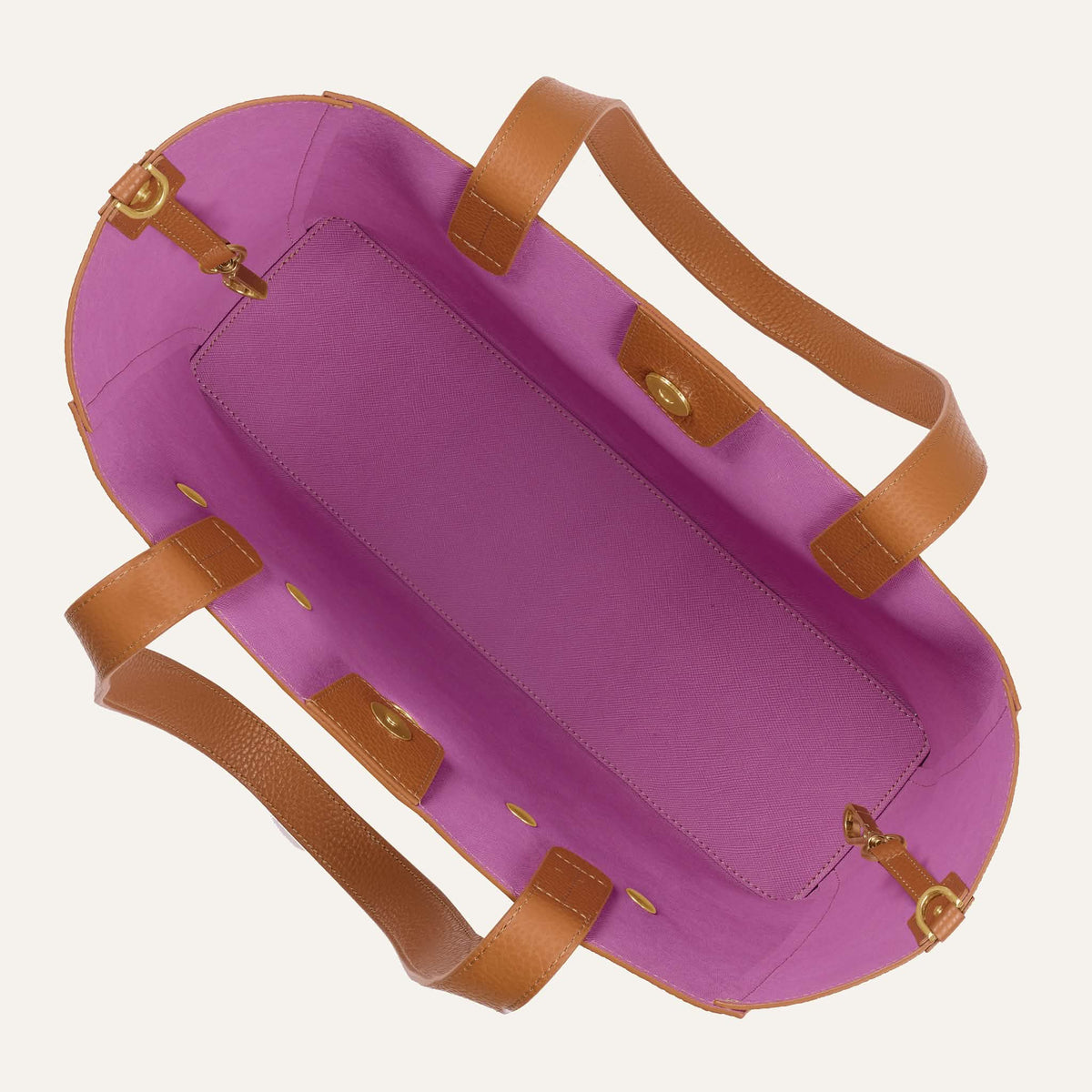 Tan Sarah Haran Sarah Tote with Gold hardware overhead