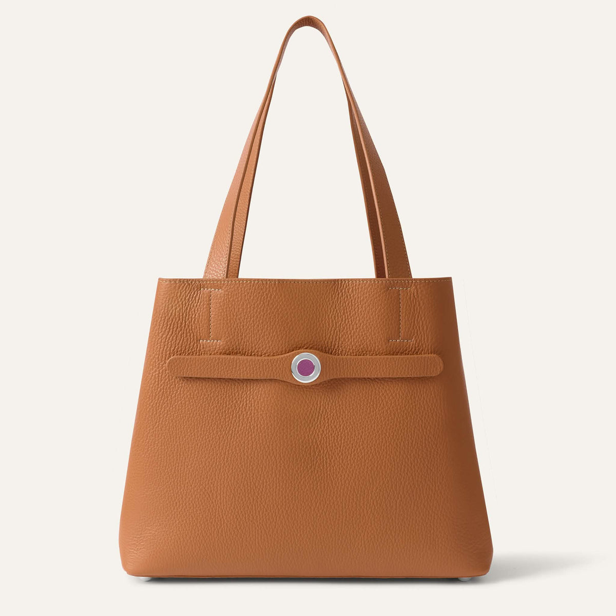 Tan Sarah Haran Sarah Tote with Silver hardware front closed