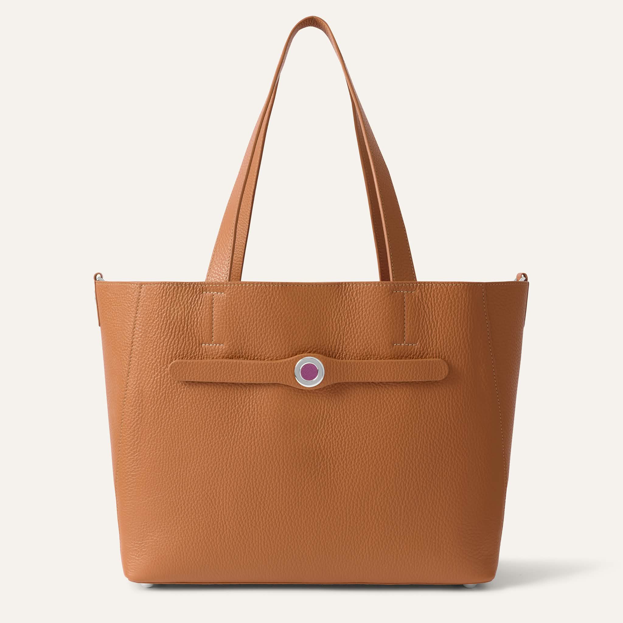 Tan Sarah Haran Sarah Tote with Silver hardware front open