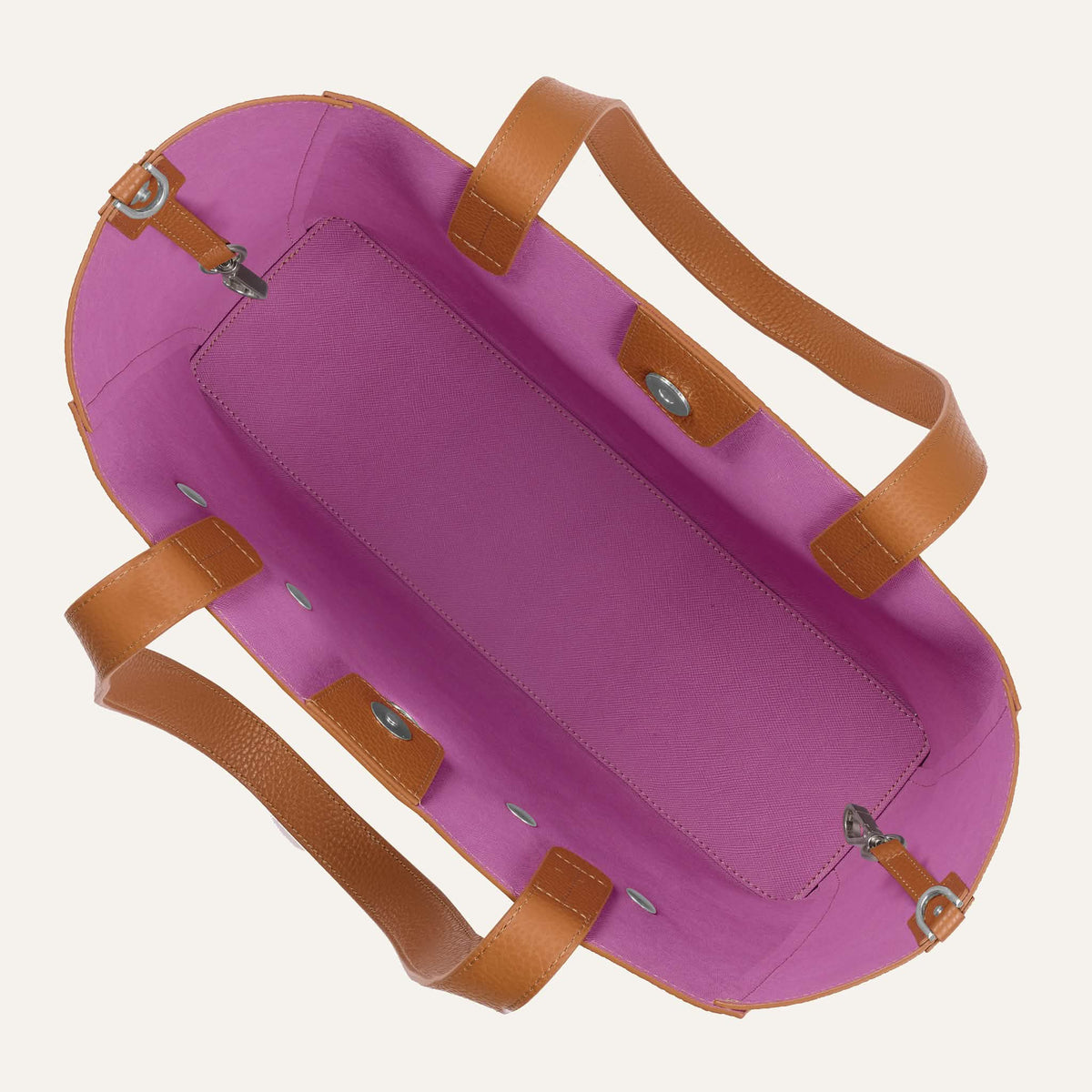 Tan Sarah Haran Sarah Tote with Silver hardware overhead