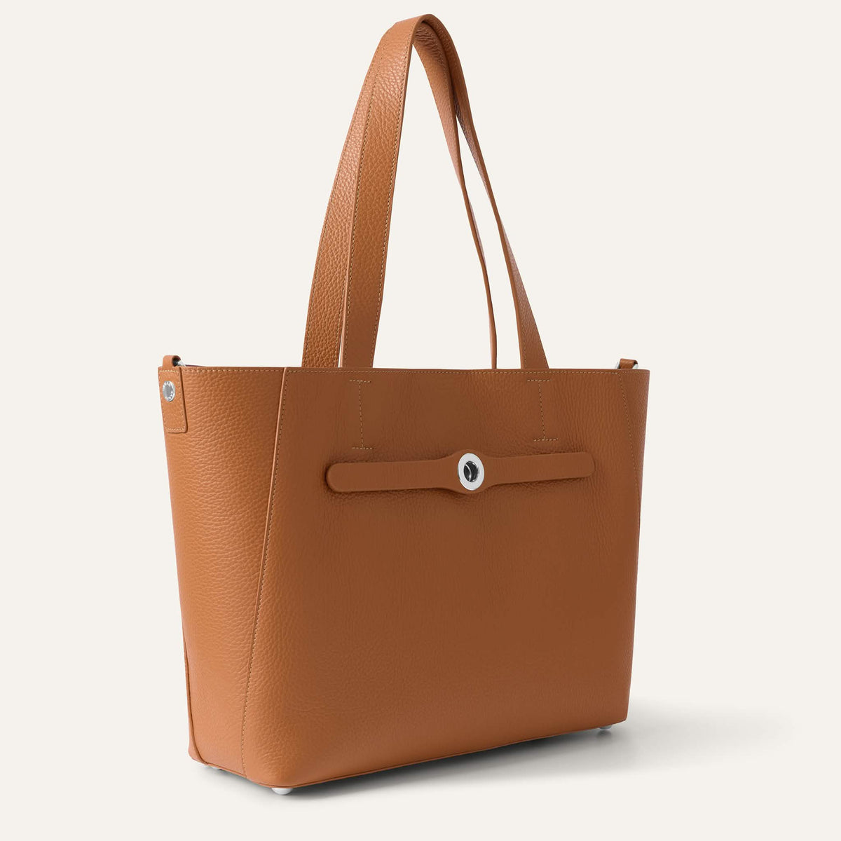 Tan Sarah Haran Sarah Tote with Silver hardware side open