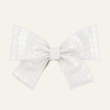 Deco Bow Classic | White Patent Croc with Gold hardware