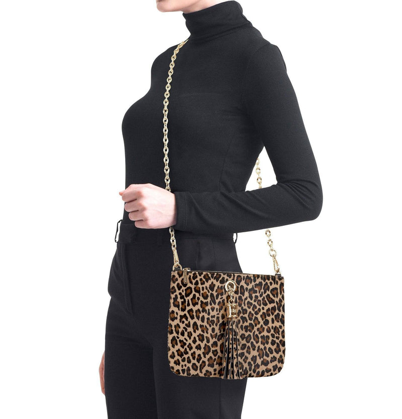 Leopard Sarah Haran Ivy Animal Print with Gold hardware display | DISPLAY